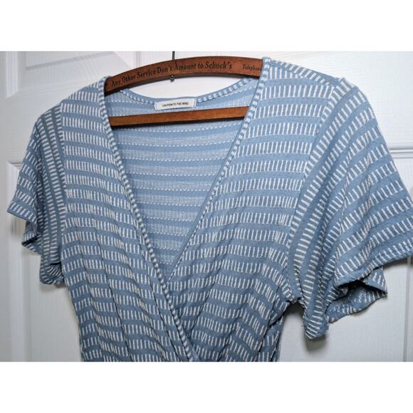 Caution to the Wind Blue & White Wrap Mini Dress S | Flutter Sleeve Cottagecore - Picture 3 of 11